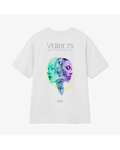 Camiseta Rostros Verde 70 - Blanca