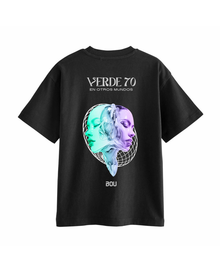 Camiseta Rostros Verde 70 - Negra
